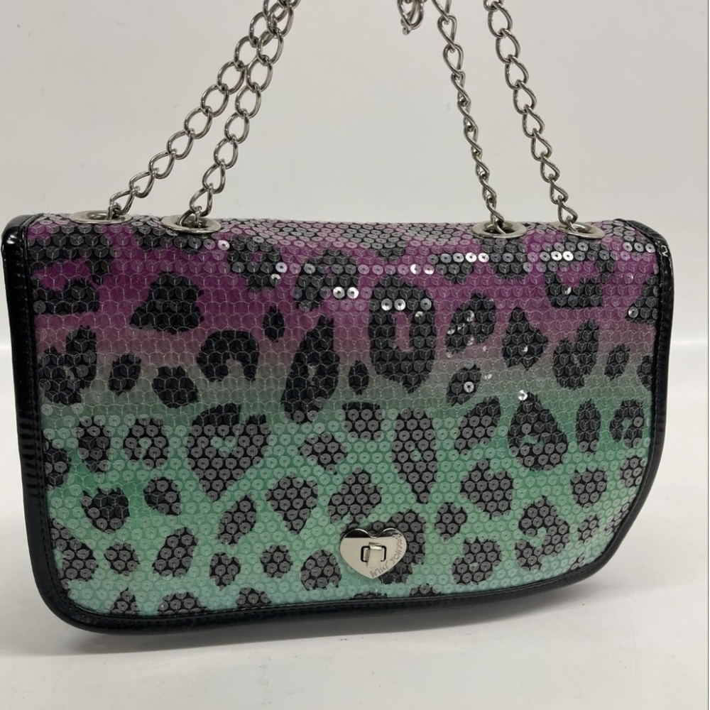 Betsey Johnson Heart Turn Lock Clasp Sequin Bag